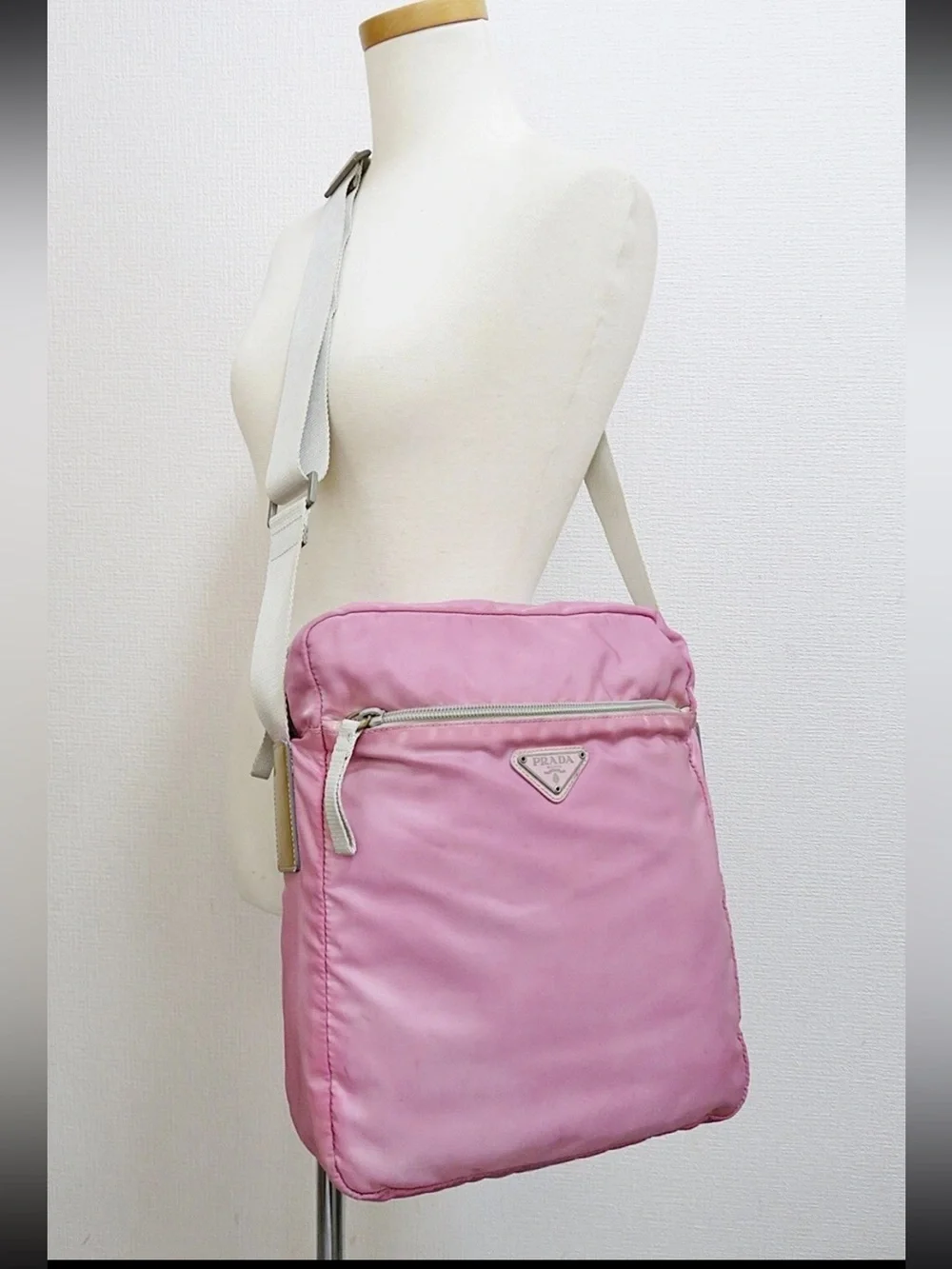 Prada Pink Nylon Crossbody with Cream Strap